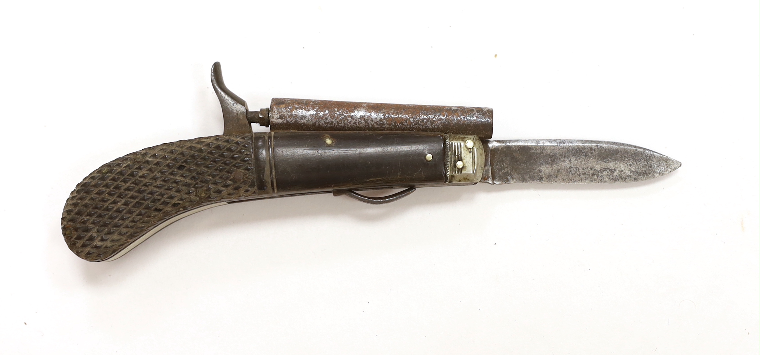 A percussion combination knife pistol, round barrel, Birmingham proofed